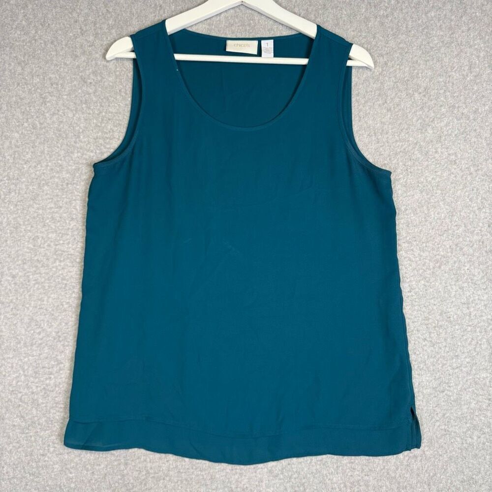 Chico's Women's Size 1, Large, Blue Sleeveless Tank Top Shirt Athletic Cut Fit